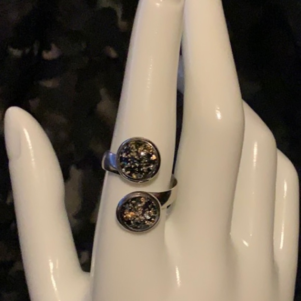 Black Rainbow and Gold Flake Cabochon Ring